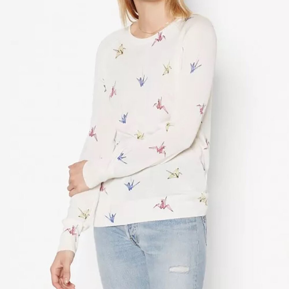 Equipment Sloane Origami Paper Crane Sweater Ivory Cream White Silk Xs